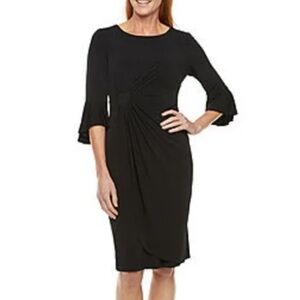 Connected Apparel Women’s Ruched Bell Sleeve Faux Wrap Cocktail Dress Size 12